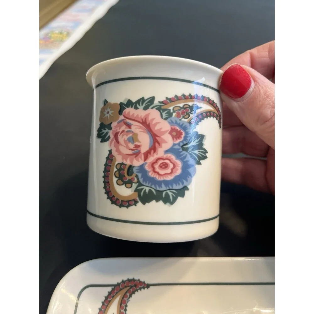 80’s Bill Blass Pink Floral Paisley Toothbrush Holder Tumbler Soap Dish Japan